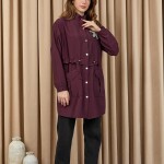 10741 Puane Taş Detaylı Paraşüt Kumaş Trenç Gömlek-MOR