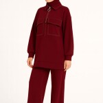 20602 Puane Modal Kumaş Cep Detaylı Takım-BORDO
