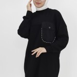 10376 Puane  Cepli Ve Nakışlı İki İplik Sweatshirt-SİYAH