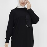 10376 Puane  Cepli Ve Nakışlı İki İplik Sweatshirt-SİYAH