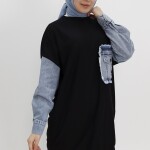 10411 Puane Kot Cep Detaylı İki İplik Sweatshirt-SİYAH