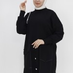 10412 Puane Fermuar ve Cep Detaylı İki İplik Sweatshirt-SİYAH