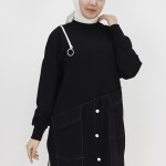 10412 Puane Fermuar ve Cep Detaylı İki İplik Sweatshirt-SİYAH