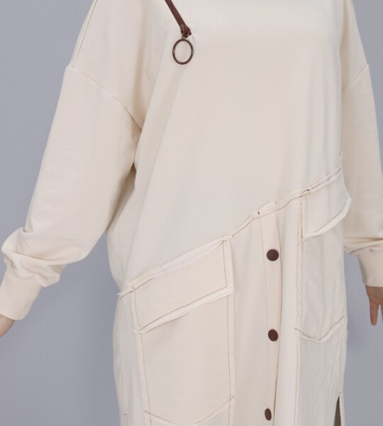 10412 Puane Fermuar ve Cep Detaylı İki İplik Sweatshirt-TAŞ