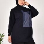 10588 PUANE İKİ İPLİK KUMAŞ DÜĞME VE KUMAŞ DETAYLI SWEATSHIRT-SİYAH