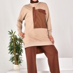 10588 PUANE İKİ İPLİK KUMAŞ DÜĞME VE KUMAŞ DETAYLI SWEATSHIRT-TAŞ