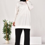 10592 PUANE İKİ İPLİK KUMAŞ TAŞ DESENLİ SWEATSHIRT-EKRU