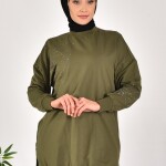 10592 PUANE İKİ İPLİK KUMAŞ TAŞ DESENLİ SWEATSHIRT-HAKİ