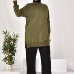 10592 PUANE İKİ İPLİK KUMAŞ TAŞ DESENLİ SWEATSHIRT-HAKİ