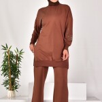 10592 PUANE İKİ İPLİK KUMAŞ TAŞ DESENLİ SWEATSHIRT-KAHVE