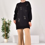 10593 PUANE İKİ İPLİK KUMAŞ TAŞ BASKILI SWEATSHIRT-SİYAH