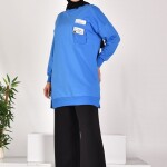 10597 PUANE İKİ İPLİK KUMAŞ CEP VE YAZI DETAYLI SWEATSHIRT-İNDİGO