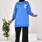 10597 PUANE İKİ İPLİK KUMAŞ CEP VE YAZI DETAYLI SWEATSHIRT-İNDİGO