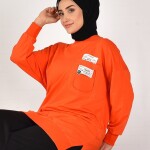 10597 PUANE İKİ İPLİK KUMAŞ CEP VE YAZI DETAYLI SWEATSHIRT-ORANJ