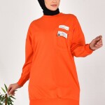 10597 PUANE İKİ İPLİK KUMAŞ CEP VE YAZI DETAYLI SWEATSHIRT-ORANJ