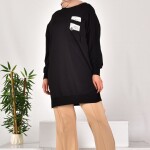 10597 PUANE İKİ İPLİK KUMAŞ CEP VE YAZI DETAYLI SWEATSHIRT-SİYAH