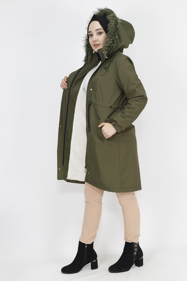 11008 Bondit Kumaş Orta Boy Kaban-HAKİ