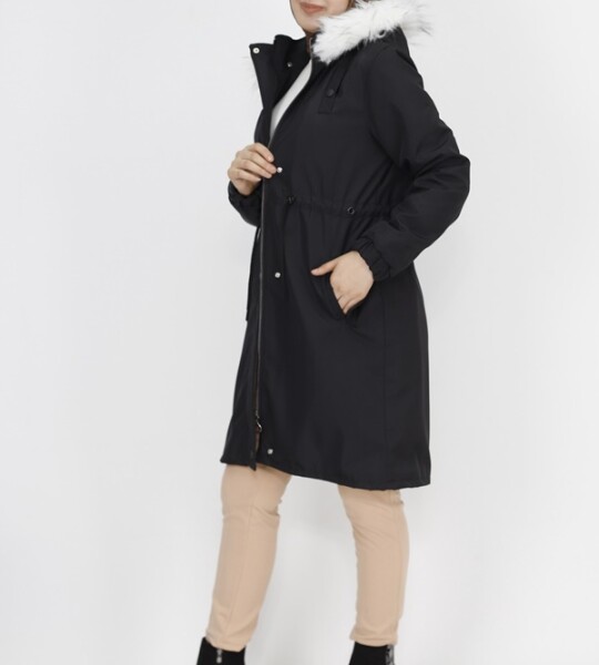 11008 Bondit Kumaş Orta Boy Kaban-SİYAH