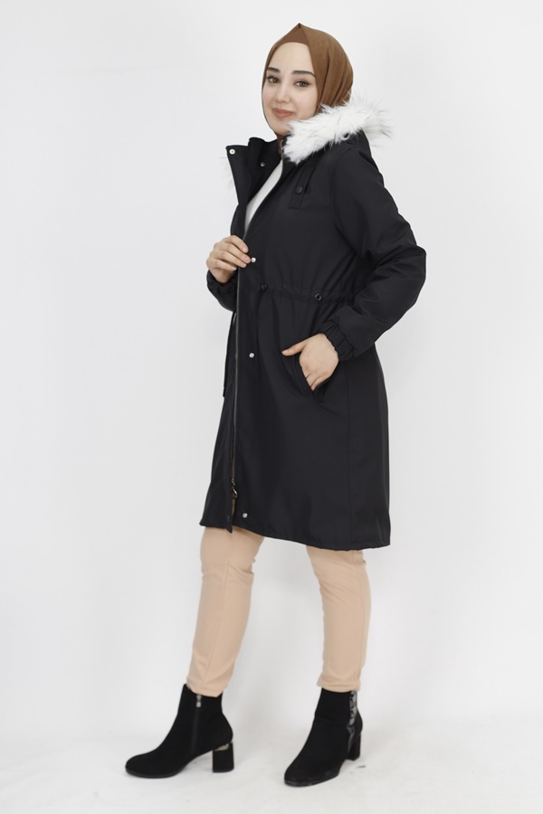 11008 Bondit Kumaş Orta Boy Kaban-SİYAH