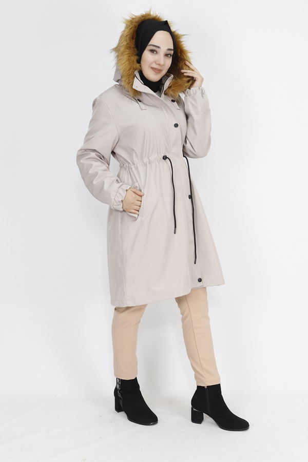 11011 Bondit Kumaş Büyük Beden Orta Boy Kaban-TAŞ