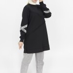 10367 Puane Scuba Kumaş Pul Detaylı Sweatshirt-Siyah