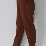 18139 Puane Scuba Kumaş Paçası Deri Detaylı Pantolon-TABA