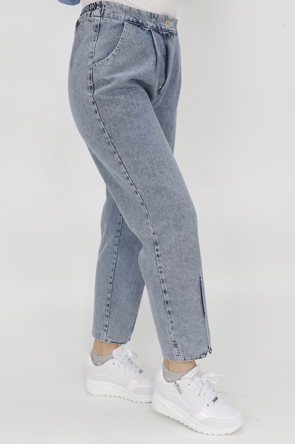 18157 Puane Beli Lastikli Paçası Dikiş Detaylı Mom Jeans Pantolon