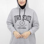 23140 Iowa State Baskili Kapişonlu Sweatshirt-GRİ