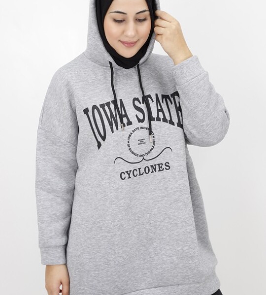 23140 Iowa State Baskili Kapişonlu Sweatshirt-GRİ