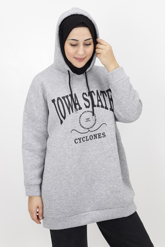 23140 Iowa State Baskili Kapişonlu Sweatshirt-GRİ