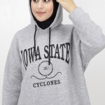 23140 Iowa State Baskili Kapişonlu Sweatshirt-GRİ