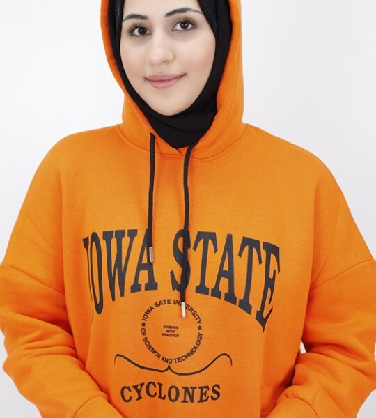 23140 Iowa State Baskili Kapişonlu Sweatshirt-ORANJ