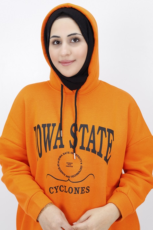 23140 Iowa State Baskili Kapişonlu Sweatshirt-ORANJ