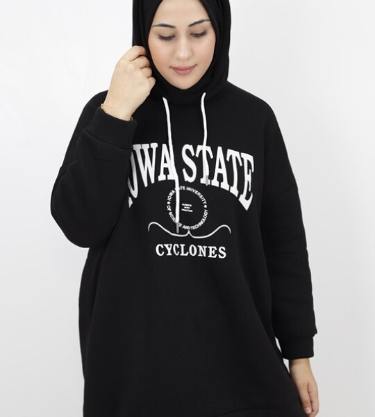 23140 Iowa State Baskili Kapişonlu Sweatshirt-SİYAH