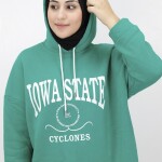 23140 Iowa State Baskili Kapişonlu Sweatshirt-YEŞİL