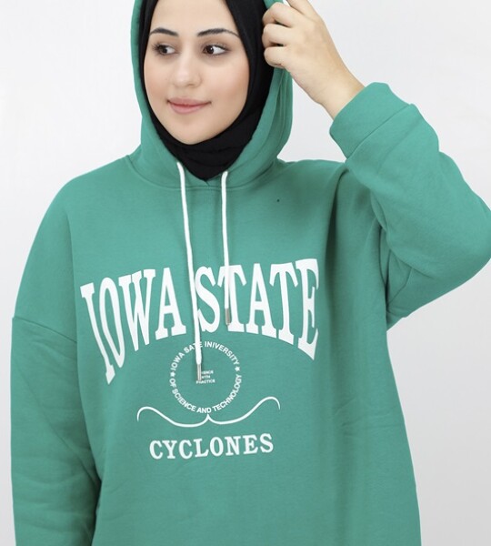 23140 Iowa State Baskili Kapişonlu Sweatshirt-YEŞİL