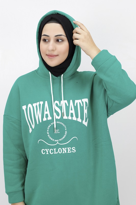 23140 Iowa State Baskili Kapişonlu Sweatshirt-YEŞİL