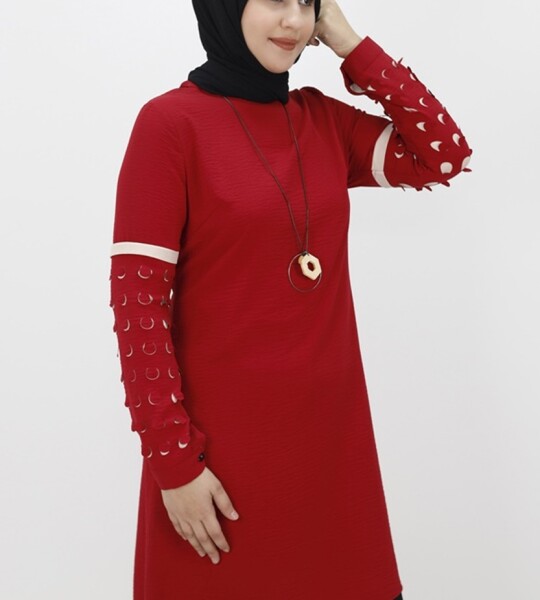 2356 Lazer Kesim Kol Detayli Aerobin Tunik-BORDO