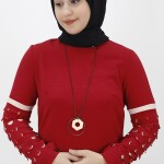 2356 Lazer Kesim Kol Detayli Aerobin Tunik-BORDO