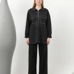 20602 Puane Modal Kumaş Cep Detaylı Takım-SİYAH