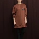 10717 Puane Scuba Kumaş Aksesuar Detaylı Sweatshirt-KAHVE