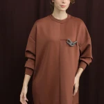 10717 Puane Scuba Kumaş Aksesuar Detaylı Sweatshirt-KAHVE