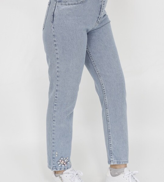 28117 Puane Paçası Taş Detaylı Mom Jeans Pantolon