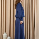 14397 Puane Süet Kumaş Düğmeli Etekli Takım-LACİVERT