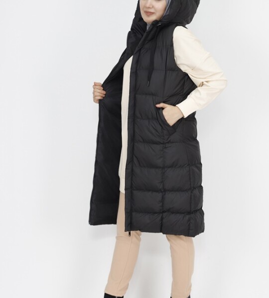 3023 Jessica Kumaş Cepli Dolum Şişme Yelek-SİYAH