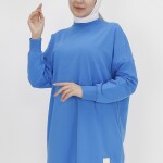 30644 Puane Iki Iplik Kumaş Basic Tunik Sweatshirt-İNDİGO