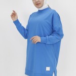 30644 Puane Iki Iplik Kumaş Basic Tunik Sweatshirt-İNDİGO