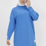 30644 Puane Iki Iplik Kumaş Basic Tunik Sweatshirt-İNDİGO