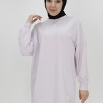 30644 Puane Iki Iplik Kumaş Basic Tunik Sweatshirt-LİLA