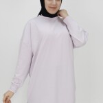 30644 Puane Iki Iplik Kumaş Basic Tunik Sweatshirt-LİLA